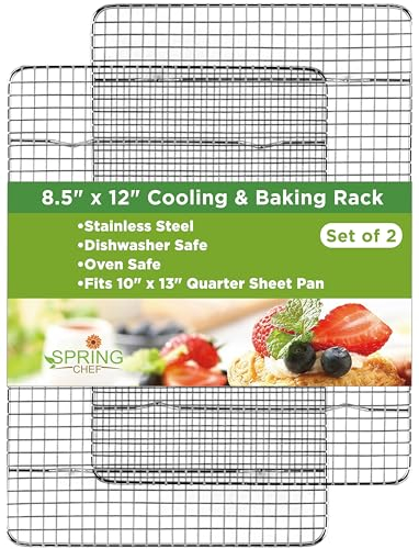 Spring Chef 8.5 x 12 Stainless Steel Cooling Racks, Wire Rack for Baking Sheet - Fits Small Quarter Sheet Pan - Perfect for Cooking, Baking, Grilling, Smoking - Dishwasher Safe - Set of 2