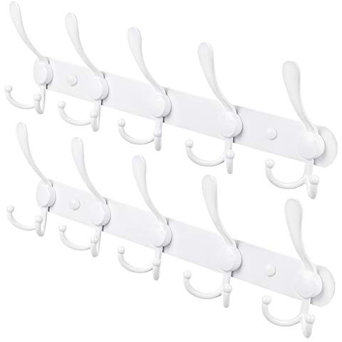 WHITGO Wall Mounted Coat Hook, 2 Pack 15 Hooks Heavy Duty Stainless Steel Coat Hook Rail Organizer Rack Robe Hat Clothes Wall Mount Hook Hanger Towel Rack