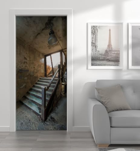 MyMaxxi Türtapete selbstklebend - Einteilige Türfolie 90x200 cm - Motiv: Alte Treppe Türklebefolie zum verschönern & bekleben der Tür - Türaufkleber aus Klebefolie