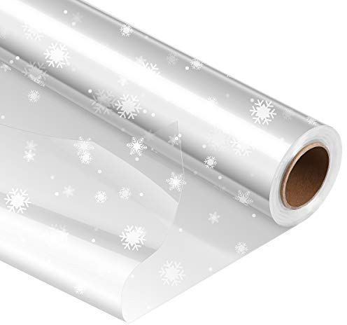 Klares Cellophan Rolle,Entfaltete Breite 80CM x 30M Transparente Geschenkpapier Weihnachten Schneeflocken,3.0 Mil Dicke Folienrolle zum Einwickeln von Geschenkkörben,Transparentpapier (80CM)