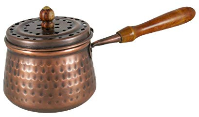 NKlaus Ø 6cm Räucherpfanne aus Metall in kupferfarben mit Holzgriff Weihrauchpfanne antik Betriebsart Räucherkohle auf Sand für Weihrauch Kräuter Harze extra leicht 3291
