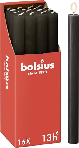 Bolsius - Rustik Stabkerzen- Anthrazit - 16 Stück - 27 x 2.3 cm- Länge Brenndauer 13 Stunden - Unparfümierte - Enthält Natürliches Pflanzenwachs - Ohne Palmöl