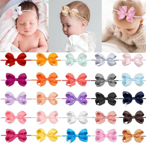 CellElection 25 färger baby flickor huvudband 3 tum grovt band små hårbågar nylon huvudband mjuk stretch nylon hårband elasticitet för nyfödda omvårdnad småbarn barn barn