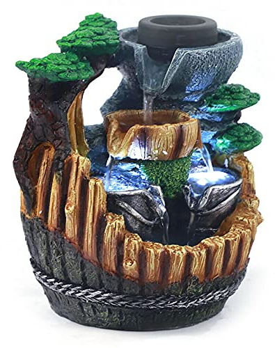 LED Gartenbrunnen Terrasse Zier Spring Kaskadenbrunnen Wasserspiel Steinoptik Ornament Feng Shui Zen Brunnen 21x13x25cm