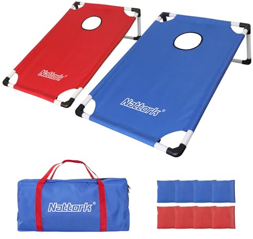 Portable Cornhole Set PVC Framed Corn Holes Outdoor Game Set with 2 Cornhole Boards, 8 Cornhole Bean Bags and Carrying Case, Camping Games Indoor Outdoor for Adults, Travel Camping Accessory