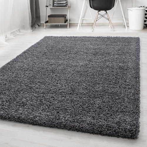 Carpetsale24 Teppich Wohnzimmer Shaggy Flokati Einfarbig 80 x 150 cm Grau - Hochflor Schlafzimmer Pflegeleicht Super Weich - Flauschiger Langflor 50 mm Florhöhe Läufer Flur