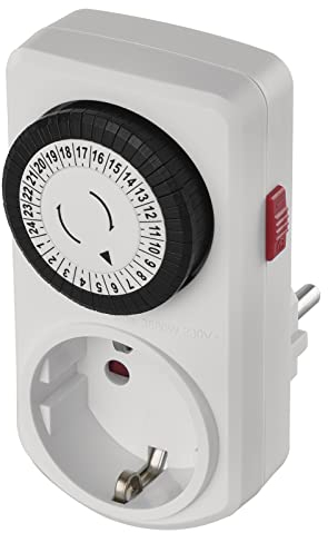 EMOS Timer meccanico Schuko con interruttore, presa interna programmabile con 48 cicli ciascuno 30 minuti, protezione da contatto elevata, bianco