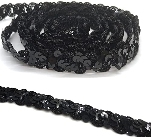 Hayaww 12 Yards 15 mm Pailletten Bänder, BauchtanzgüRtel Paillettenband Paillette Paillette Trim Paillettenband Glitzer Borte Aus Dekoband FüR Diy NäHen KostüMe Handwerk Verzierungen (Schwarz)