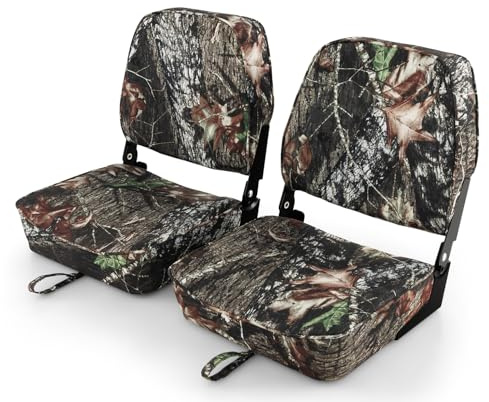 Goplus Camo 2 Pack Folding Boat Seats with Stainless Steel Screws & Aluminum Hinges, Waterproof & Comfortable Captain Boat Seats for Marine Vehicles