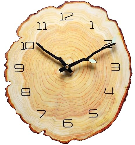 NUOVO 12 Zoll Jahresring Wanduhr Holz Kornuhr Baum Stump Form Uhr Kreative stille Uhr Quarzuhr Batteriebetriebene arabische Ziffern Dekoratives Zuhause Wohnzimmer Büro
