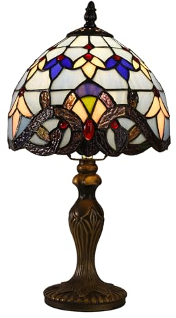 FUMAT Lampe Tiffany, Vintage Vitrail Lampe Décorative, Lampe de Bureau, Lampe de Chevet, Lampe de Lecture, Lampe de Table, Pour Chambre Salon, avec une Ampoule E27