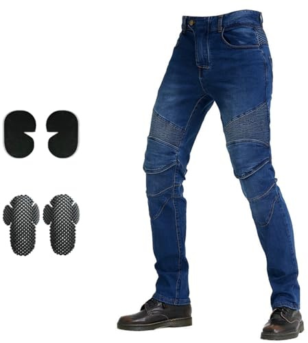 HOMDECR Pantalones De Moto Para Mujer,Kevlar Vaqueros De Motociclista Elástico Carreras Senderismo Pantalones Con Bolsillos Y 4 Almohadillas Protectoras Desmontables (Azul,M)