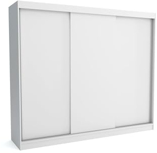 Brent - Kleiderschrank Schiebetüren Emily, 250cm Breit, Schlafzimmerschrank mit 1 Kleiderstange und Einlegeböden für Kleidung, Kleiderschrank Weiß