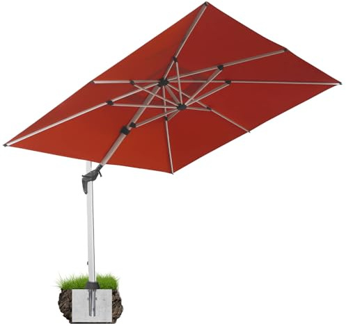 anndora Aluminium Ampelschirm 300 x 400 cm mit Kurbelsystem - Drehbar, Neigbar, Kippbar - Marktschirm, Gartenschirm - Farbe Terrakotta mit Bodenanker