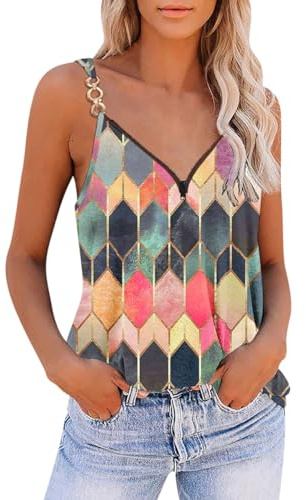 GRMLRPT Débardeur pour Femme Bretelles Tshirt sans Manches Camisole de Base Camis Débardeur Sexy Ete Tunique Metal Bretelle Tank Tops Haut (Multicolore-A,L)