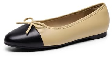DREAM PAIRS Bailarinas Planas de Punta Redonda para Mujer, cómodas, sin Cordones, para Negocios, Trabajo, Oficina, Informales, de Vestir,Size 41,Desnudo-PU,SDFA2404W