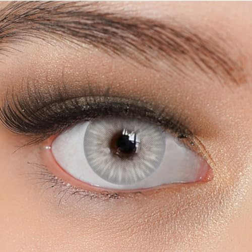 Kontaktlinsen farbig ohne Stärke grau | farbige graue Jahreslinsen | weiche Linsen | 2 Stück Farblinsen + Linsenbehälter | 0.0 Dioptrien | natürliche Farben | Charmiga Sugar Gray