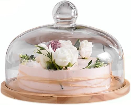Tortenständer aus Holz mit Kuppeldeckel, 24,6 cm Drehbares Kuchen-Präsentationstablett Kuchenhalter für Küche, Geburtstag, Hochzeiten, Party