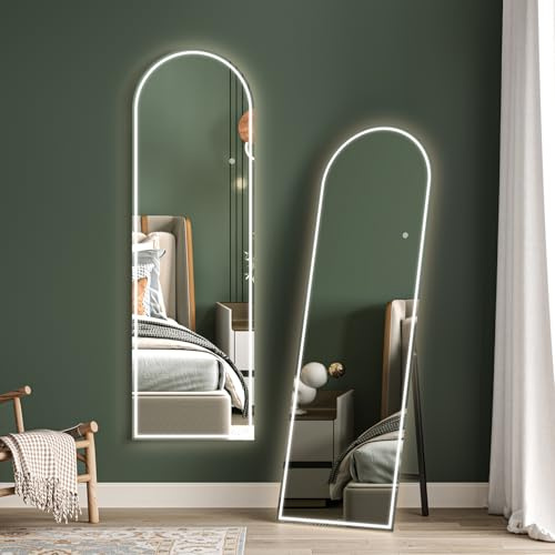 Dripex Ganzkörperspiegel mit Beleuchtung Rahmenlos LED Wandspiegel 3 Lichtfarbe einstellbar dimmbar Standspiegel mit Touch-Schalter Groß 160 x 50 cm