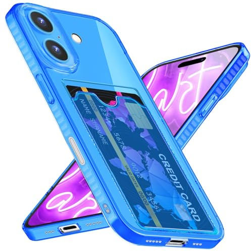 NALIA Neon Silikonhülle für iPhone 16 - Hülle, Blau | Air-Cushion Ecken, Erhöhter Rand schützt Display, Vertiefte Linsenausschnitte, Semi-transparentes TPU, Farbstabil