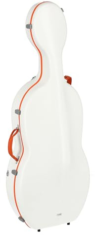 GEWA Celloetui FUN Series Polycarbonat 4/4 Weiss/Orange, Innenausstattung schwarz, 2 abnehmbare Rucksackriemen, Zubehörtasche, gepolsterte Schwebelagerung, zusätzlicher Seitengriff