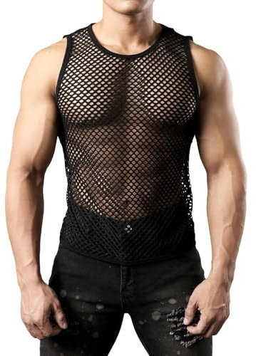 Hombres de Malla Tank Top Sin Mangas de Rejilla de Entrenamiento Gimnasio Músculo Camiseta Interior Loose Fit Activewear Tee Shirts(Schwarz,XXL)