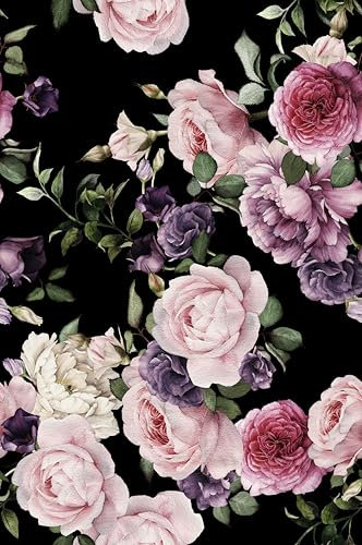 SOEWIOU Peel and Stick Floral Wallpaper - Abstract Pink Pattern on Black Background for Bedroom, Living Room, and Bathroom - 44.5×300cm