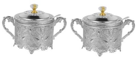 Cabilock 2 Piezas Tazón De Azúcar Titular De Condimento De Cocina Lata De Almacenamiento De Especias Bote De Miel De Especias Tarro De Condimento Con Diseño En Vidrio Silver