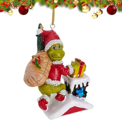Warmiehomy Weihnachtsbaumschmuck, Grinch Weihnachtsdekoration, hängende Weihnachtsdekoration, Kunstharz, Tischschmuck für Weihnachten, Heimdekoration, Kinderweihnachtsgeschenke