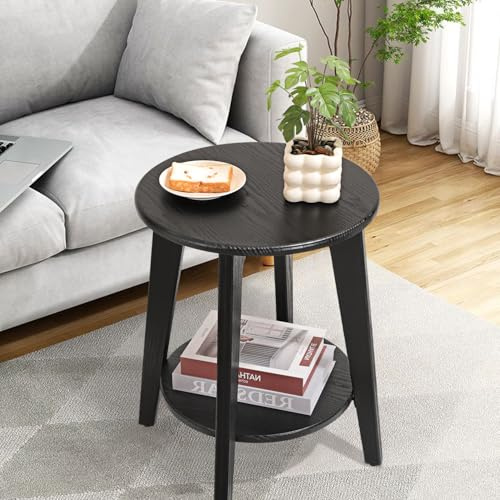 Sidobord rund svart bredvid bord soffa bord nattduksbord modernt bord 2-nivåer små accentbord perfekt för små utrymmen vardagsrum sovrum