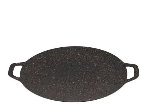 Koreanische Grillpfanne Antihaftbeschichtet, 28/34/38cm Runde Grillplatte mit Doppelgriffe, Koreanische BBQ Platte zum Grillen, Rösten, Anbraten, Herdplatte Bratpfanne für Innen- und Außenbereich