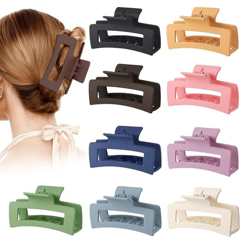 Somnr Haarklammern, matt, für Damen und Mädchen, starker Halt, rutschfeste Haarspangen für dickes und dünnes Haar, rechteckige Haarklammern, mehrfarbig, rutschfest, 9 Stück