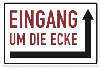 Hinweisschild Eingang um die Ecke - PVC-Folie, selbstklebend - rechtsweisend - BxH: 30,0 x 20,0 cm - Symbol und Text - Schwarz/rot - Betriebsausstattung24