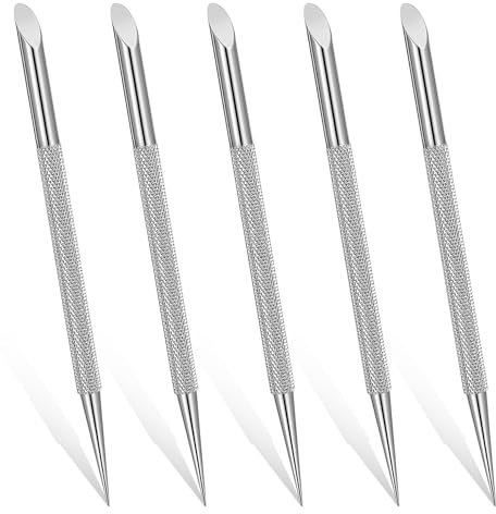 Uppsättning av 5 Cuticle Pusher, nagelreglage, 2 i 1 rostfritt stål med dubbla huvuden, halkfritt handtag och polerad finish för salong/hem pedikyrtillbehör