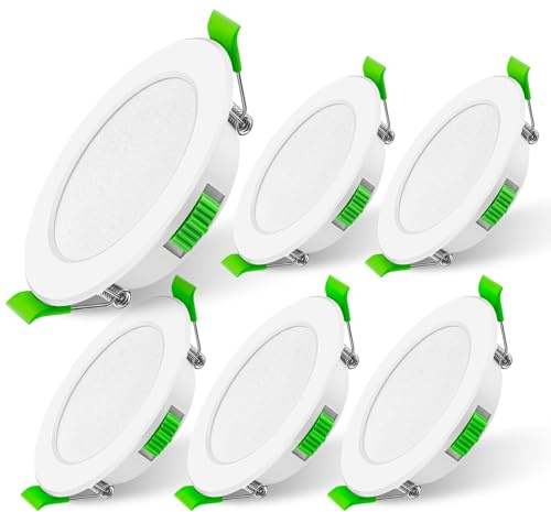 Mizlay LED Einbaustrahler 230V Dimmbar 5W 99mm (Lochmaß 75-90mm), IP44 Außen LED Spots Warmweiß Neutralweiß Kaltweiß, Flach Deckenspots Einbauleuchten Einbauspot Weiß für Badezimmer Innen 6er Set