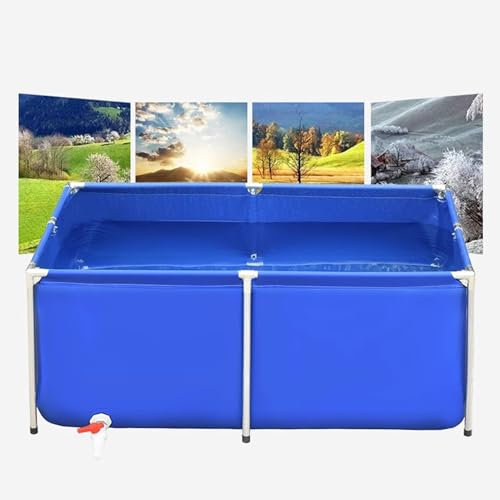 XILYZMO Canvas Galvanized Pipe Bracket Canvas Fish Pond, Foldable PVC Koi Tank, Outdoor Pool Above Ground Temporary Fish Tank For Fish Lobster Cultivation(0.8m-Blue,2x1.5m)