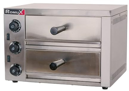 Romux® Forno per pizza compatto doppio elettrico da 1+1 Pizza da 30 cm Piano in acciaio inox con riscaldamento rapido | Temperatura 350°C - 3200W | Uso commerciale e domestico