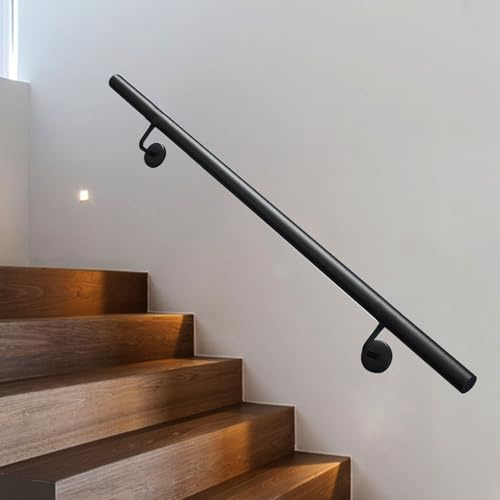 Lanmmraifc Pasamanos de Seguridad para escaleras Interiores y Exteriores de 30 a 600 cm, Fabricado en Hierro Forjado Industrial, con Soportes de Pared y Tornillos metálicos, Color Negro.(240cm)