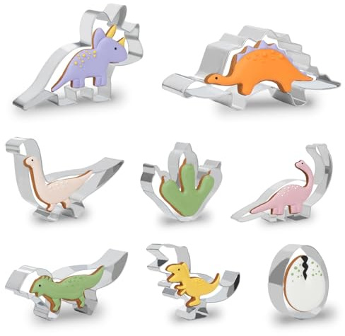 Cookie Cutter Set, 8 Stück Dinosaurier Plätzchen Ausstecher aus Edelstahl, Keksschneider Set für Kinder Geburtstag Dino Party Dekoration