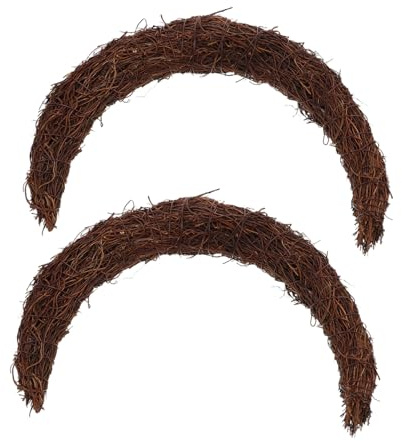 LOEFLIFA 2PCS Natural Rattan Moon Grapevine Wreaths Crescent Shape Handmade DIY Craft Rings for Holiday Front Door Wall Decorations Christmas and Ramadan