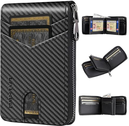 LATKWO Men’s RFID Blocking Zipper Wallet with 2 ID Windows - Large Capacity Design, 13 Credit Card Slots | Durable Men’s Accessories Gift for Travel, Business, Everyday Carry (Black)