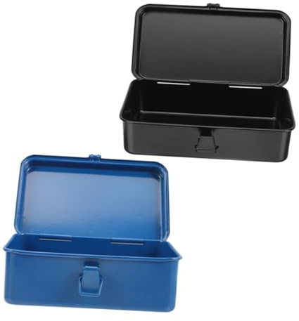 Kisangel 2pcs Metal Toolbox Portable Mechanics Tool Boxes with Secure Locking Iron Construction for Car Trunk Garage Storage Organizers for Screwdrivers Wrenches and Drills