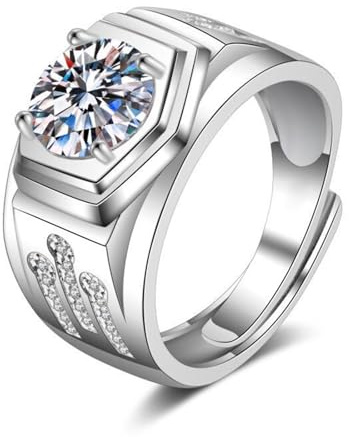 Skcess 14 Karat Weißgold Männer Ringe Labordiamant Weiß, Siegelring Herren Ring Größe 63 (20.1)