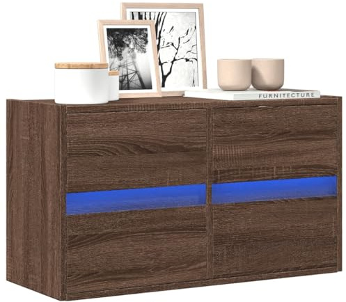 Tomostar Meuble TV Suspendu, Support Télé Flottante Support TV Mural avec lumières LED chêne Marron 80x31x45 cm