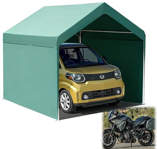 Outdoor Rooftop Storage Carport with Removable Side Walls, Heavy-Duty Garage Canopy Weatherproof Oxford Cloth, Multi-Purpose Vehicle, Tractor Shed for Backyard Driveway, Farm(Green)