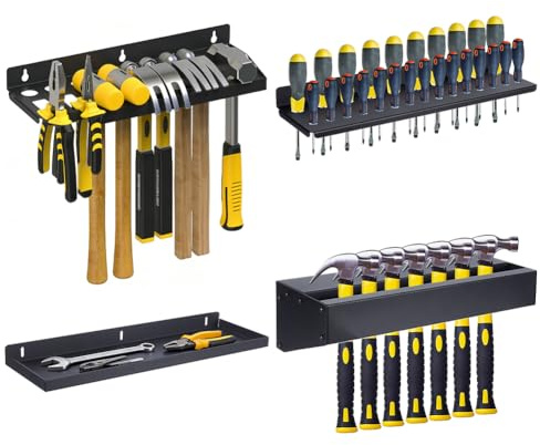UNICRAFTALE 4 Set 4 Style Montaje en Pared Conjunto de Almacenamiento de Herramientas de Mano Organizador de Destornillador Negro con Fijaciones Metal Portapinzas Acero Carbono con Agujeros
