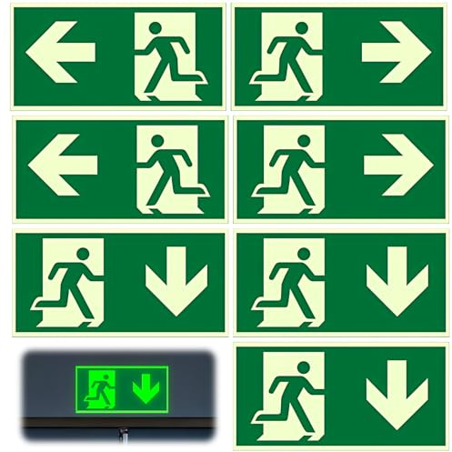 Juego de 7 señales luminosas de salida de emergencia – Señales de salida de escape luminosas izquierda, derecha y abajo para hoteles, escuelas, edificios de oficinas