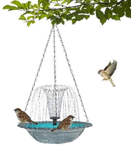 Fuente para Pájaros con Energía Solar | Bebedero Colgante con Ducha - Fuente Solar con Bomba de Agua para Aves - para Exterior, Patio, jardín, terraza