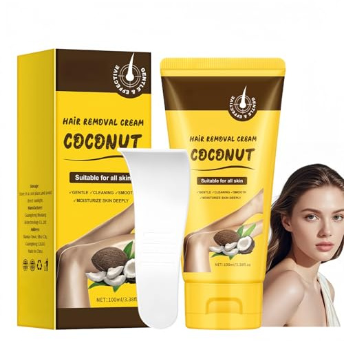 Coconut Oil Hair Removal Cream for Women & Men,Facial Hair Remover for Face,Bikini & Body,Gentle Fast Acting Depilatory Cream for Sensitive Skin,Reduces Hair Follicle Stress,Inhibits Hair Growth