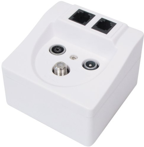 Transmedia FD11SETL Antennendose Multimedia-Anschlussdose TV/Radio/SAT/RJ45(W8/4)/RJ11(W6/4) mit Abdeckung weiß